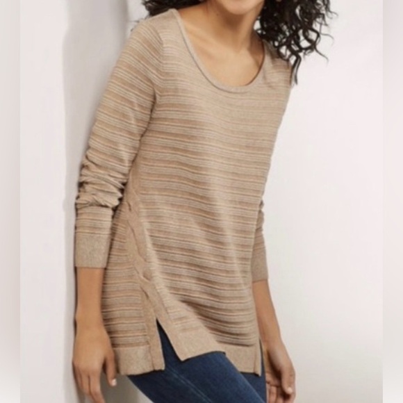 Soft Surroundings Tan Panel with a Twist Pullover Sweater - Picture 1 of 7